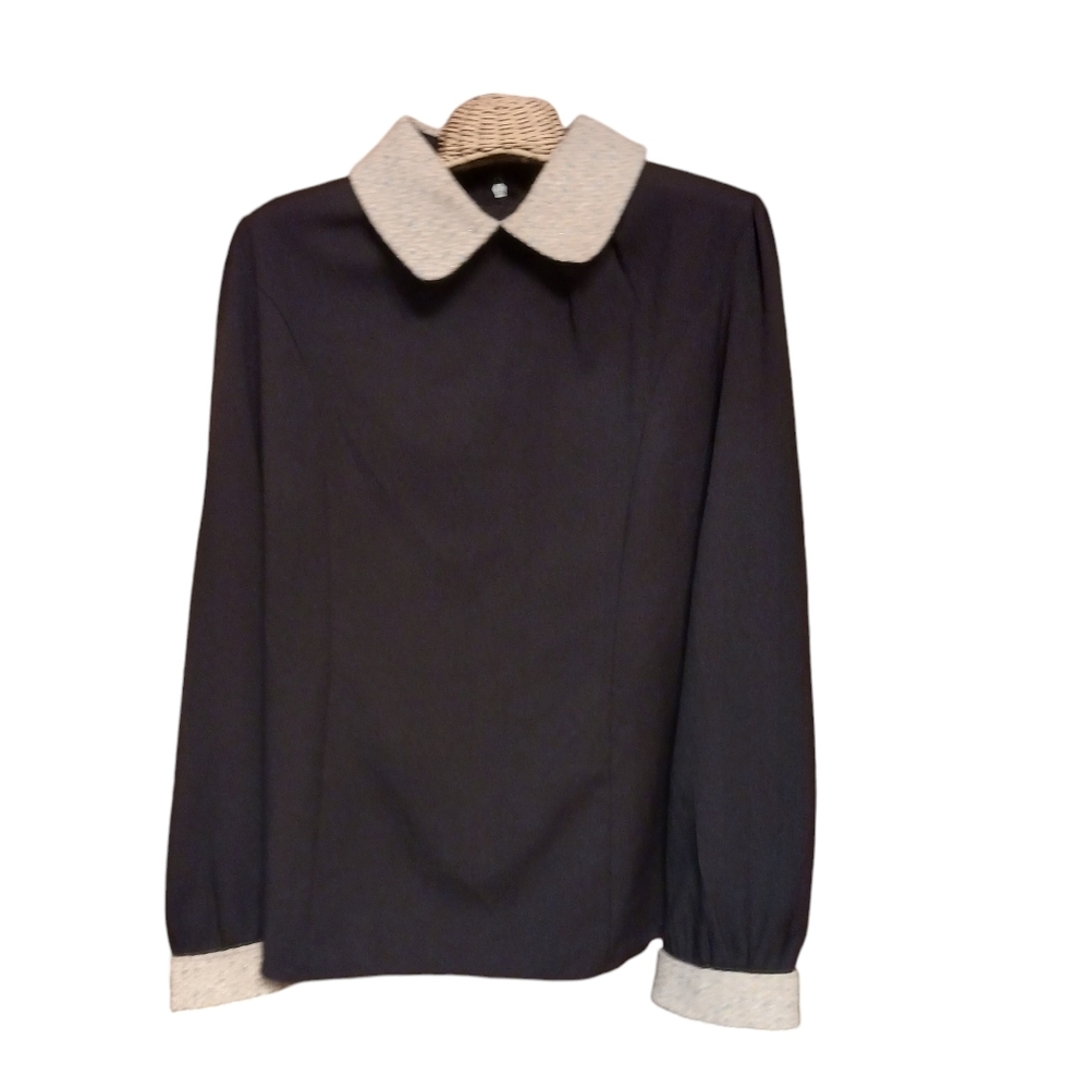 Vintage Black Blouse with Cream Accents